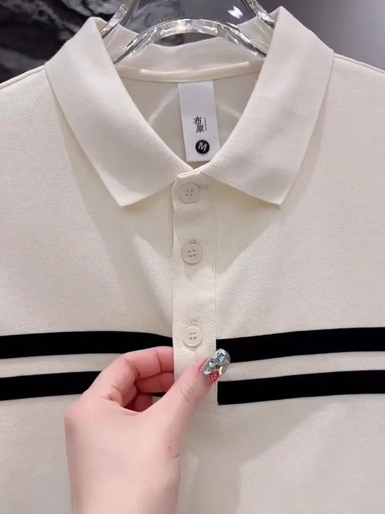 Men's Spliced   striped Polo Shirt Short-sleeved Summer Fashion T-shirt