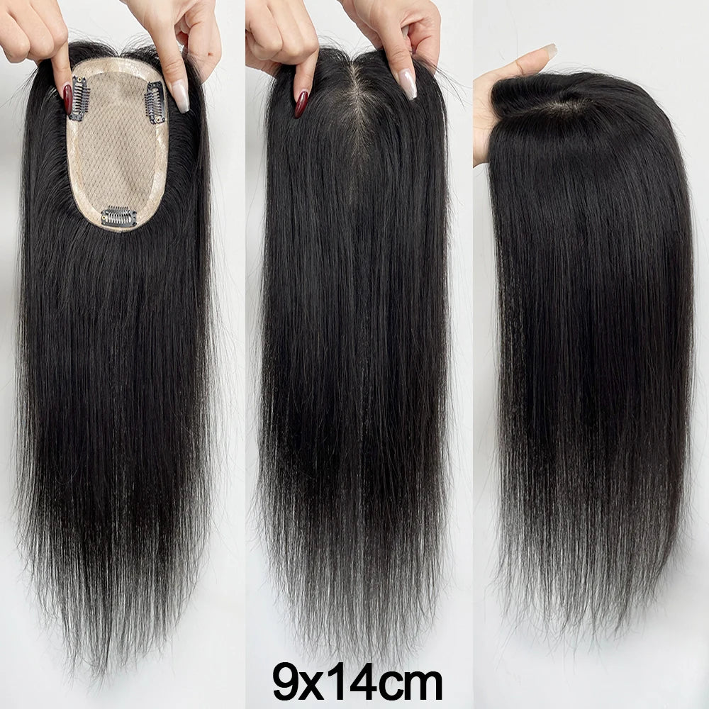 5 Sizes Silk Base Virgin Human Hair Women Topper Natural Scalp Top Black Color For White Women Small Base Seamless Hairpieces