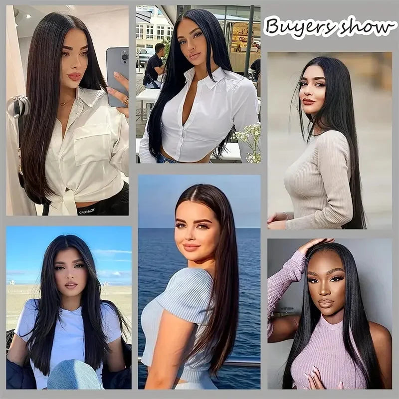 16 clips Synthetic Long Straight Hair Extensions Clips in Hair Black Brown 6Pcs/set Hairpiece for Women