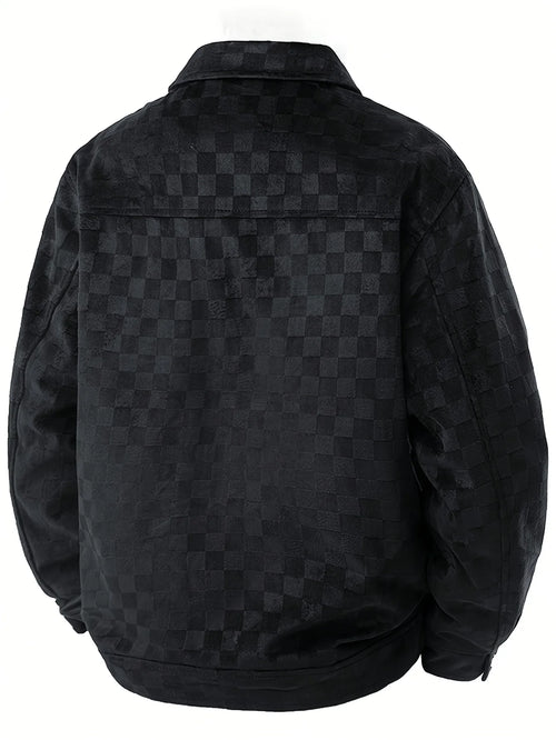 2025 New Suede Chess Board Jackets Men American Retro Spring Autumn Loose Casual Plaid Lapel Jacket Business Workwear Jacket Top