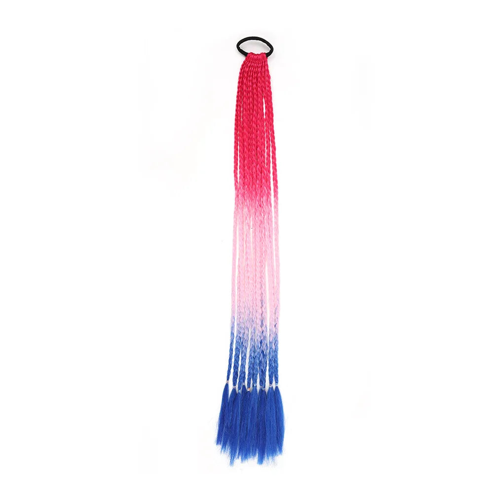 24inch Rubber Band Crochet Mixed Box Braids Plaited Ponytail Synthetic Gradient Dirty Braided Ponytail Hair Extensions for Kids