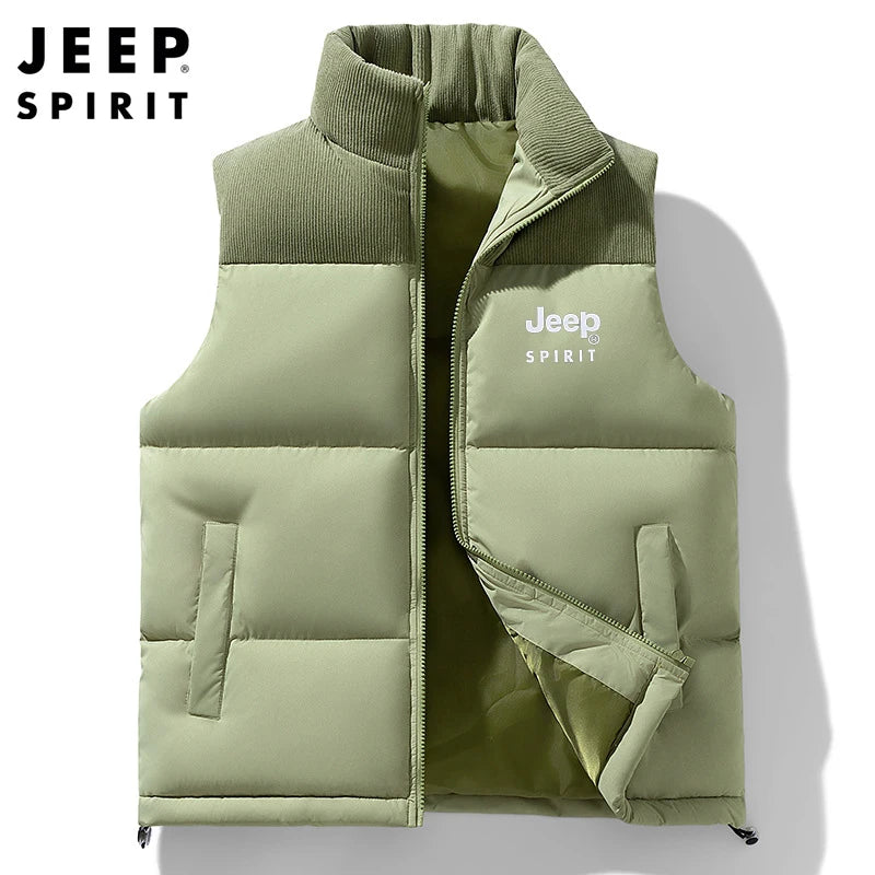 Jeep Spirit Men's Vest Autumn and Winter Stand Collar Sleeveless Warm Windproof Vest Fashion Sports Casual Vest Jack