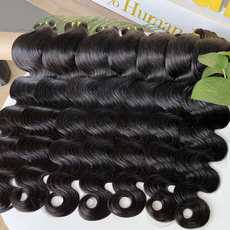Body Wave Bundles 100% Unprocessed Raw Vietnamese Human Hair Wavy Curly Hair Weave Extensions Natural Black Color For Women