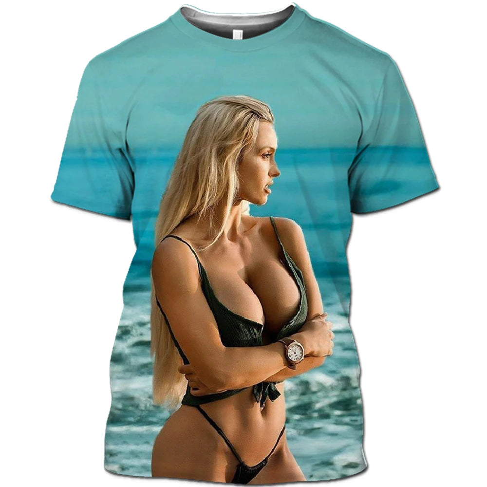 Hot Sexy Model Beach Bikini Summer Man T-shirt Swimsuit Personality Hip Hop Funny Alternative Street Quick Dry Short Sleeve 6XL