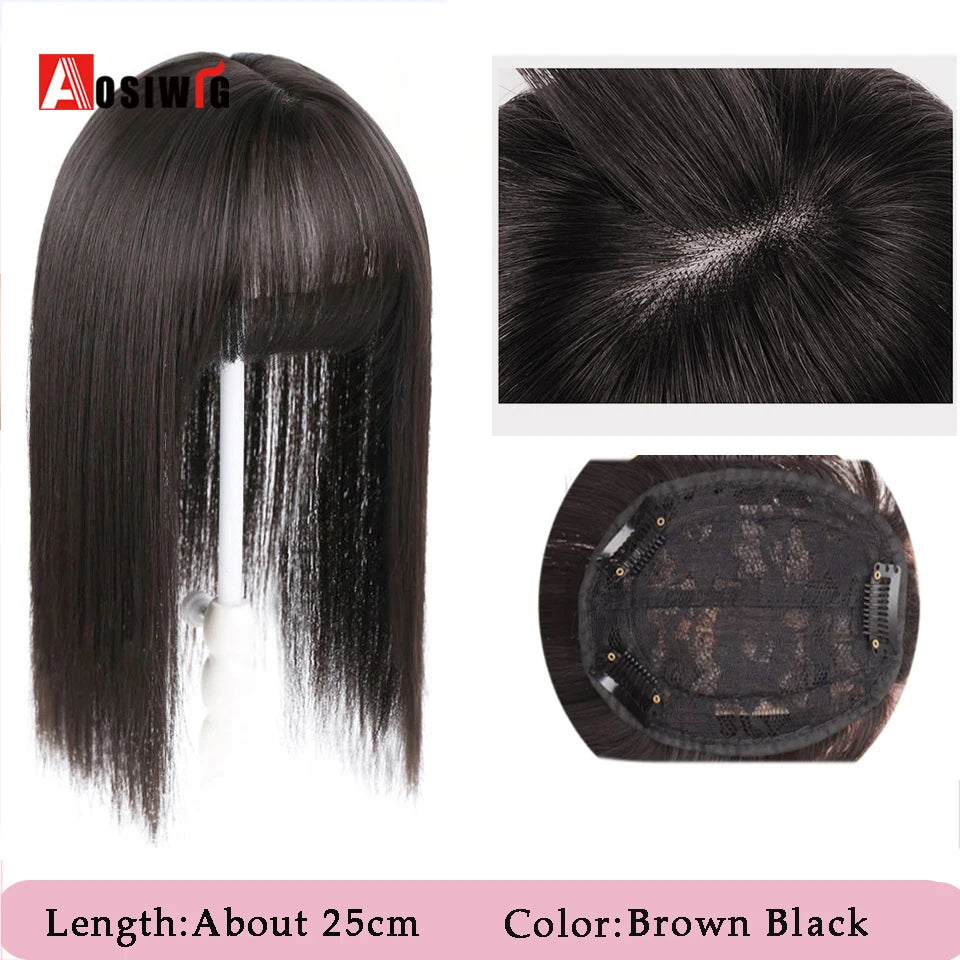AOSIWIG Synthetic Long Straight Topper Closures Hairpiece Clip In Hair Extensions Cover White Hair Women Natural Fake Hairpiece
