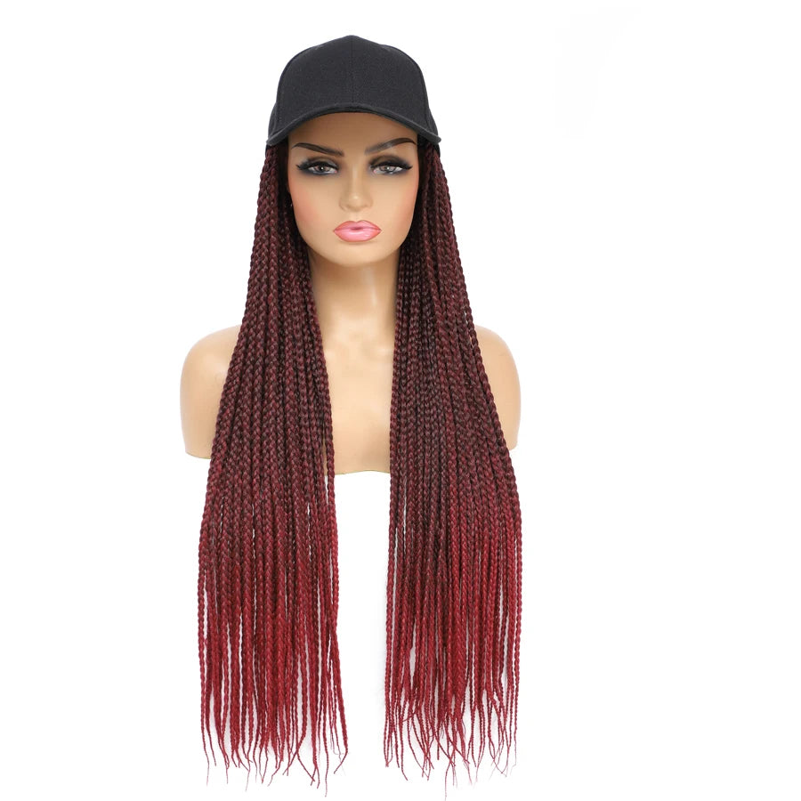 Synthetic Hat Wig Baseball Cap with Braiding Hair 24inch Long Braids Wigs Women Girls Daily Wear Ombre Blue Grey Brown Blonde