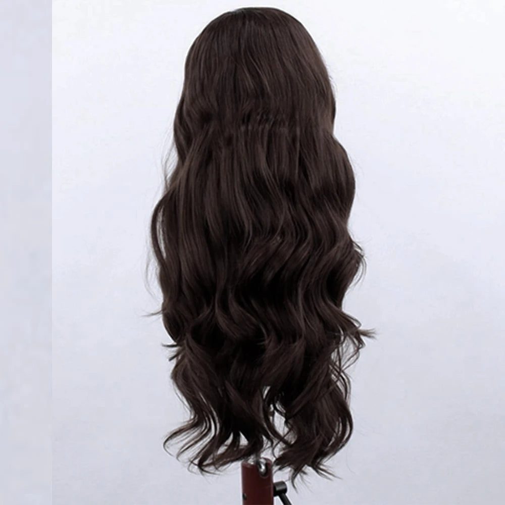 Brown Wave Wig Synthetic Lace Front Wigs For Women Long Deep Wave Lace Hair Frontal Wig White Wig Orange Heat Resistant Cosplay