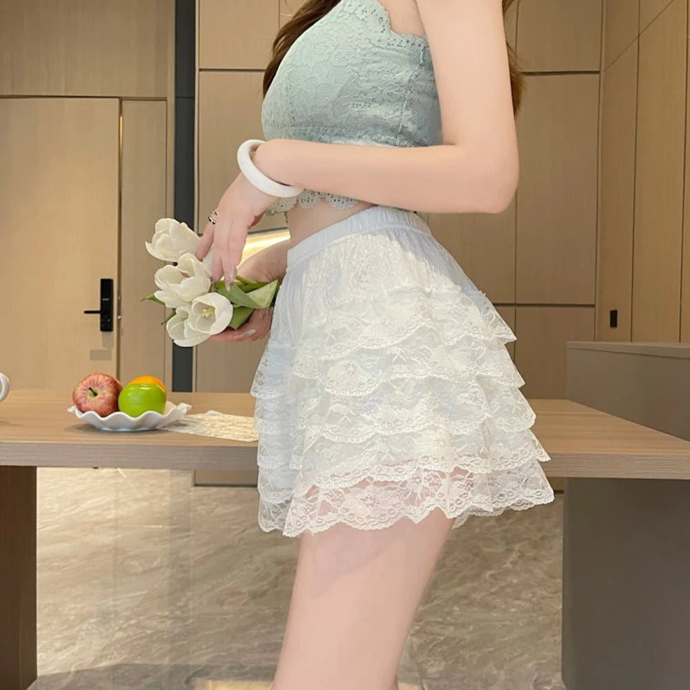 New Lace Ruffle Shorts Lolita Short Victorian Bloomers Pumpkin Satin Knickers Anti Exposure Safety Pants Women Loose Underwear