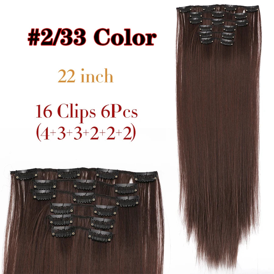 Clip-In Hair Extensions Syntetic Hair 22Inch Long Wave Hair Extensions Ombre Cclip-In One Piece 6Pcs/Set Fake Hairpiece