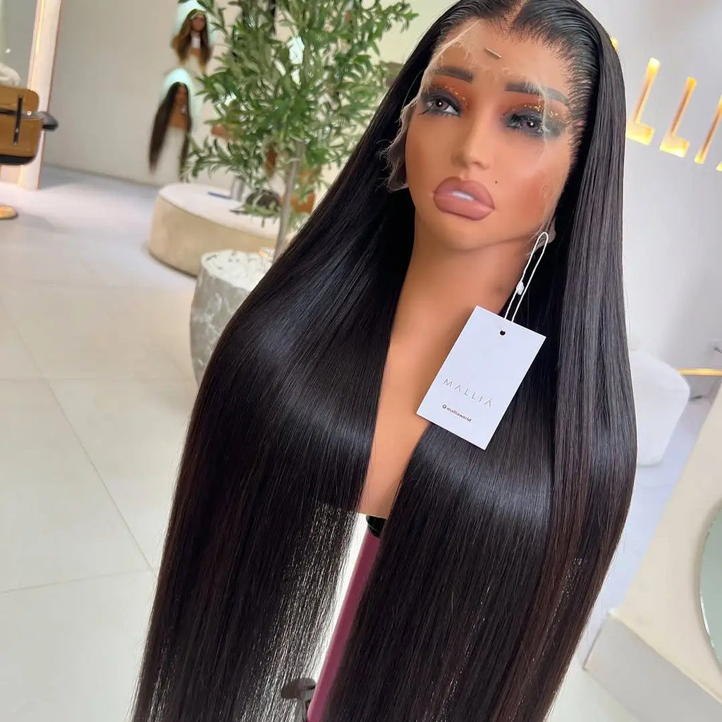 Silky Straight 13X4 Lace Frontal Synthetic Wig For Women Natural Hairline Baby Hair Preplucked Bleach Knots Cosplay Daily Party