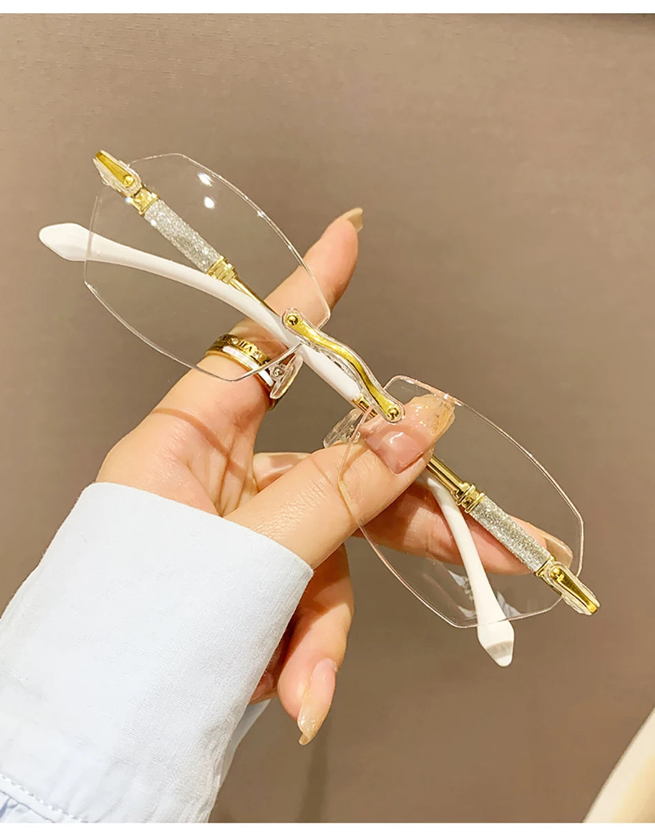 High Definition Lens Reading Glasses Women's Trendy Rimless Anti Blue Light Farsighted Eyewear Prescription Diopter Eyeglasses