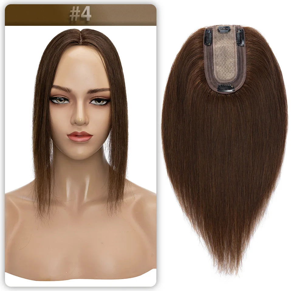 S-noilte 7x13cm Real Hair Toppers Silk Base Natural Hair Wig 100% Human Hair Prosthesis woman Brown Wigs Clip In Hair Extensions