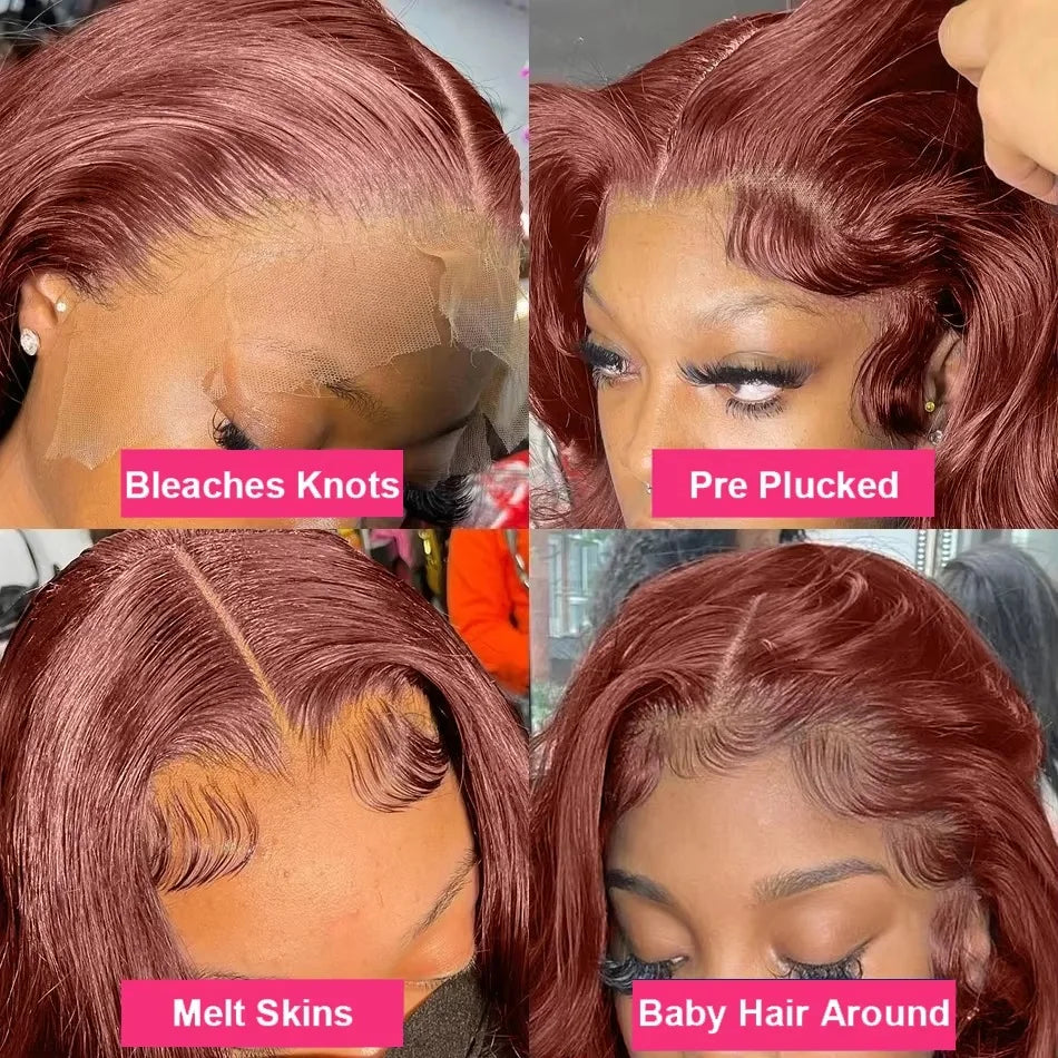 HD Reddish Brown Body Wave 13x4 Lace Front Human Hair Wigs Colored 100% Vietnamese Remy Human Hair Wigs Pre Plucked For Women