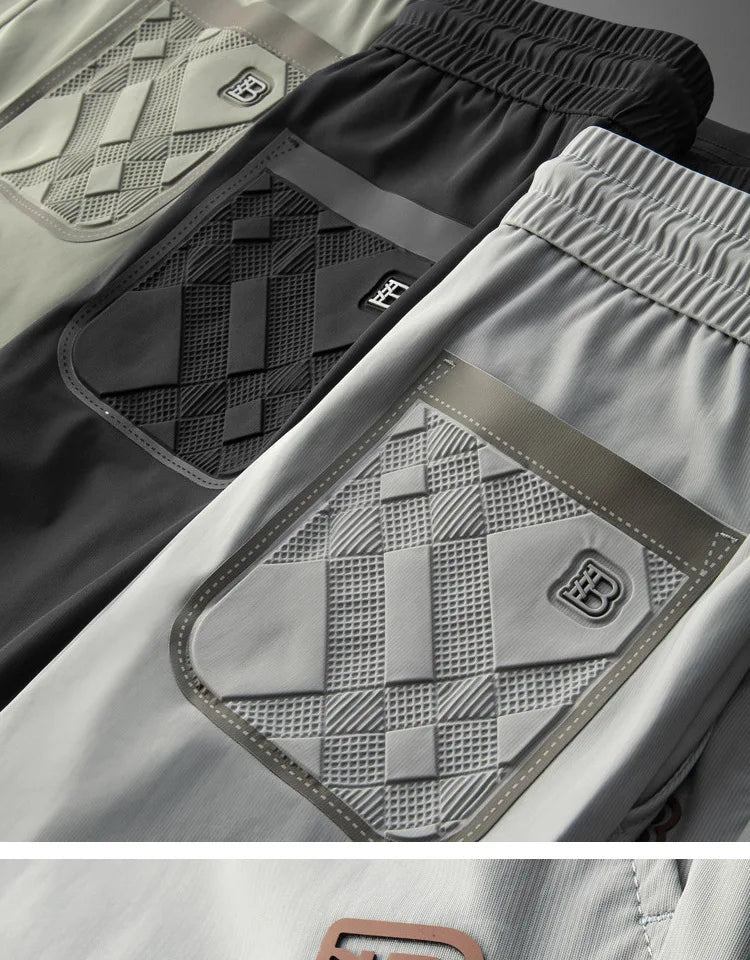 High end brand men's fashionable embroidered casual pants 2024 summer new cool silk breathable luxury solid color sports pants