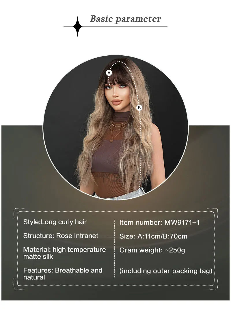 7JHH WIGS Synthetic Loose Wave Brown Wig with Dark Roots High Density Body Wavy Hair Wigs for Women Party Halloween Costume Wigs
