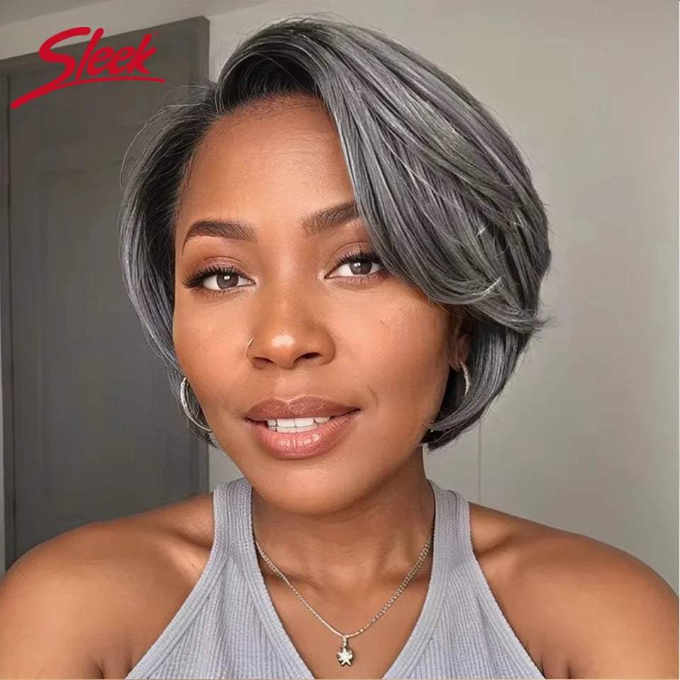 Sleek Blond 613 Short Pixie Cut Bob Wigs Lace Front T Part Human Hair Wigs Black Dark Wigs Brazilian Straight Grey Remy Hair Wig