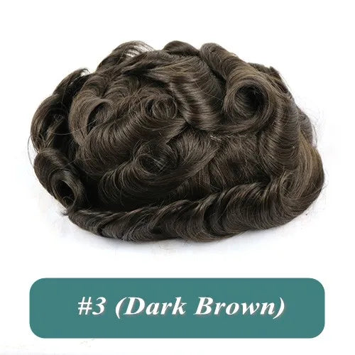 Durable Natural Hairline Human Hair Men's Toupee 26mm Curly Managable Skin Base #1 Jet Black Brown Hair Capillary Prosthesis