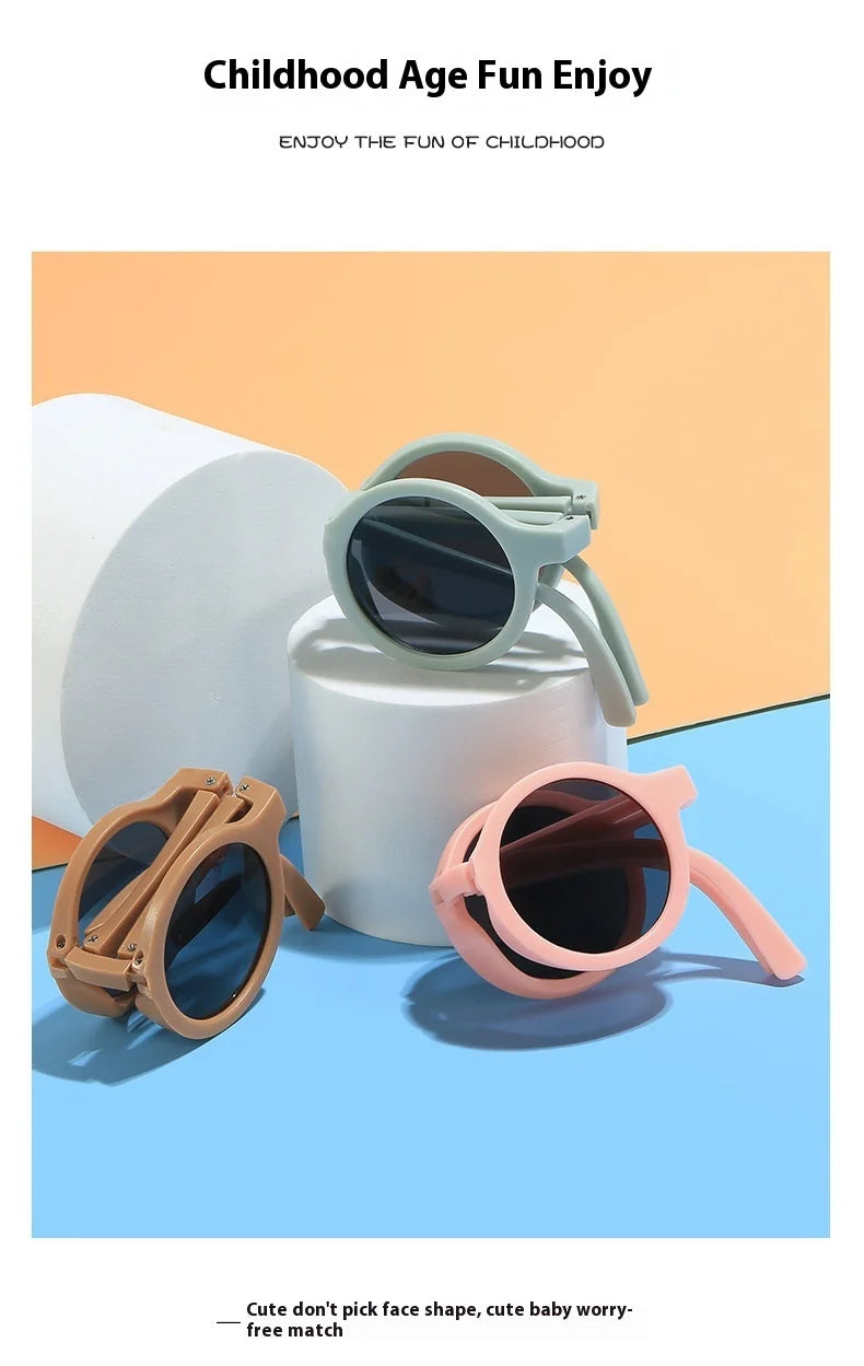 New Folding Children's Fashionable Round Sunglasses Cute Eyeglasses For Boys Girls Baby Sunshade And UV Protection