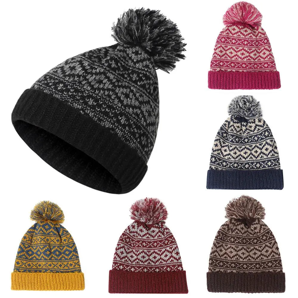 Ourdoor Winter Warm Mens Pom Pom Hat Knitted Beanie Cap Cable Bobble Hat Pom Wooly Cap