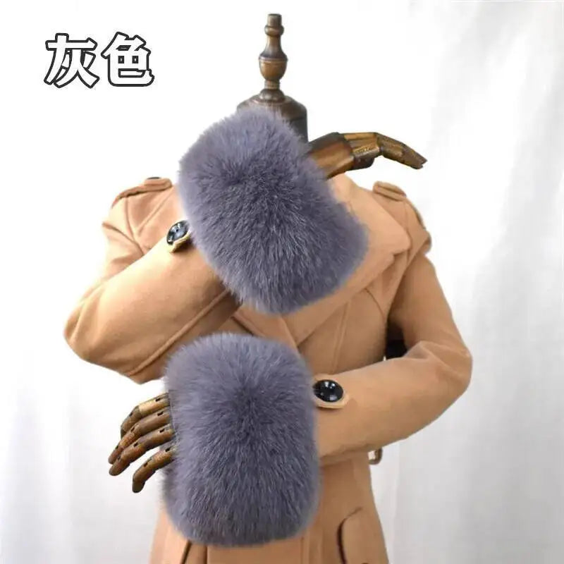 100% Real Fox Fur Cuffs Winter Natural Warm Oversized Arm Warmmer Wristband High Quality Coat Jacket Sleeve Fashion Luxury Cuffs