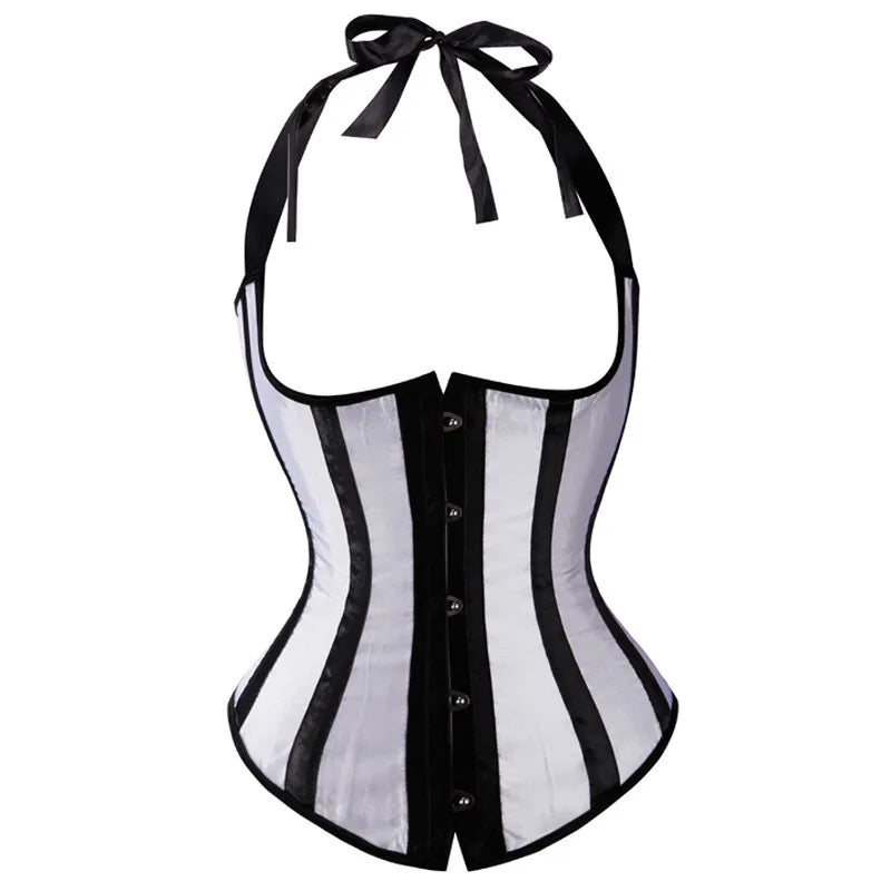 Lady Vest Corsets for Women Satin Halter Tops Straps Underbust Corset Bodyshaper Steampunk Corset Bustier Sexy Cupless Lingerie