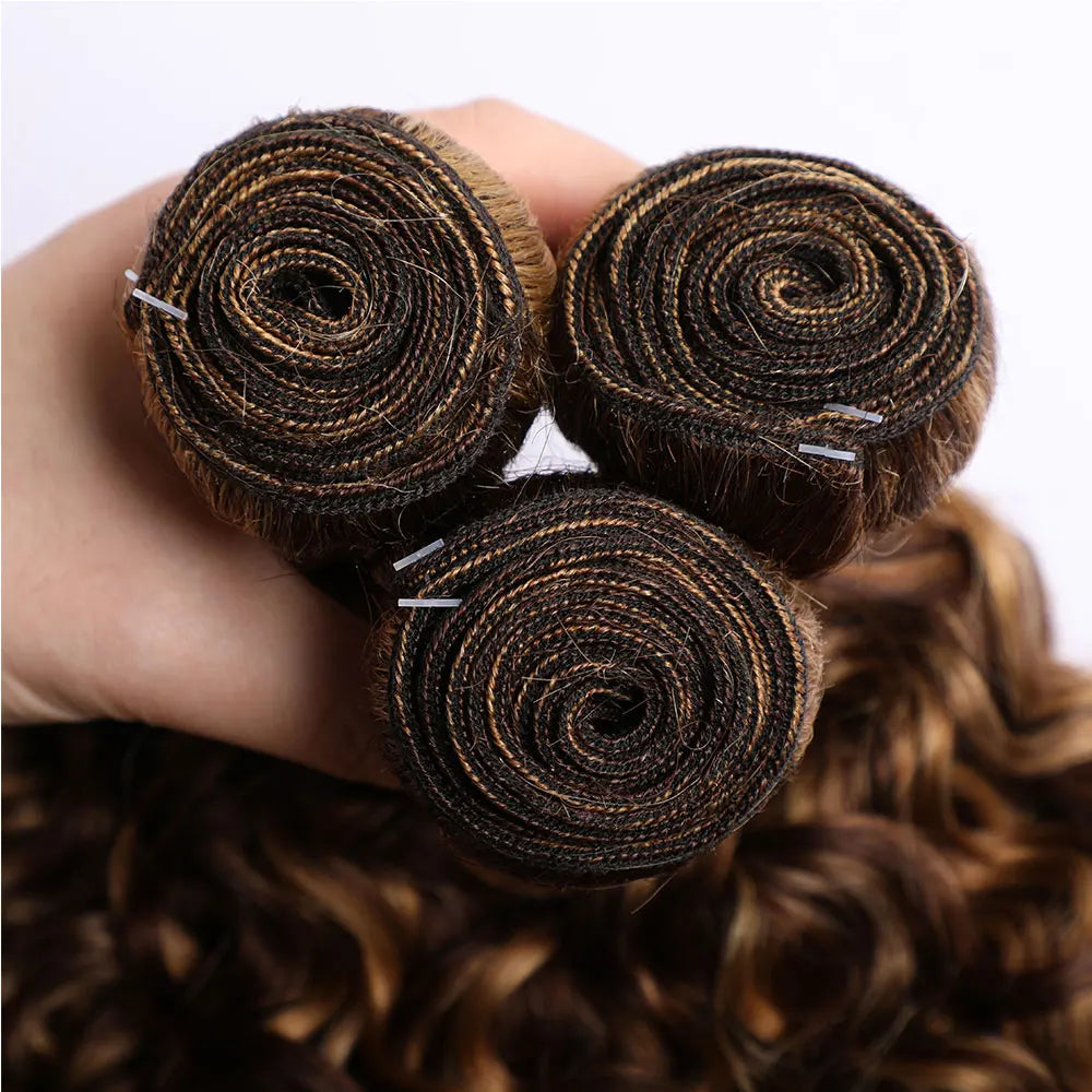 Water Wave Weave Highlight Bundles Human Hair  Brown Hair Highlighted Honey Blonde Human Hair Bundles 1 3 4 Pcs Colored Weaves