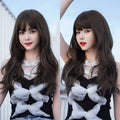 7JHH WIGS Body Wavy Wig Long Loose Curly Brown Wig for Women Daily Use High Density Synthetic Layered Hair Wigs with Bangs