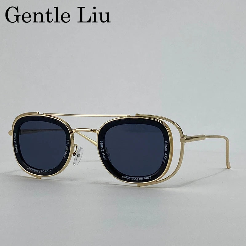 Steampunk Square Pilot Sunglasses Men 2025 Luxury Brand Retro Metal Frame Sun Glasses For Male Double Beam Eyewear UV400 Shades