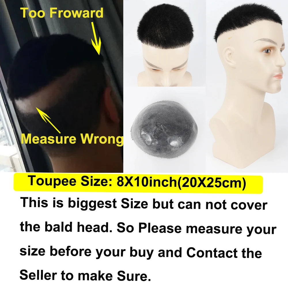 Men Toupee Silk Skin Base  PU Silicone Human Hair Topper V Loop Injected Single Knots 8x10in Short Cut Hair for Salon Stylist