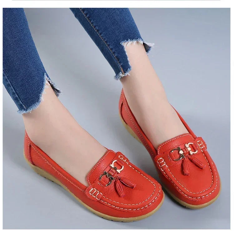 Spring Summer Breathable Casual Loafers For Women Platform Leather Comfort Wedge Moccasins Ladies Vulcanized Sneakers 44