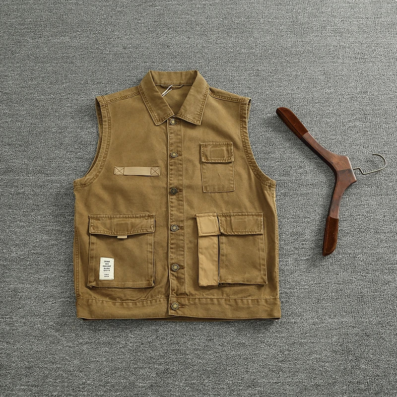 Patchwork stitching vest vest Spring and autumn men and women couples American outdoor multi-pocket sleeveless coat