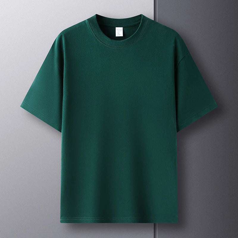 100% pure cotton short sleeved men's round neck T-shirt summer new high-end fashion youth couple loose casual breathable top