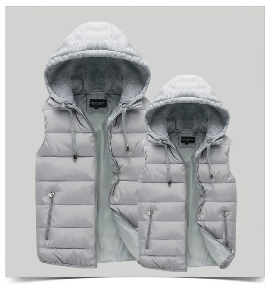 Men's Padded Vest Autumn Winter Hooded Jackets Outerwear Thick Warm Sleeveless Parka Coat Casual Men Clothing Male Slim Tops
