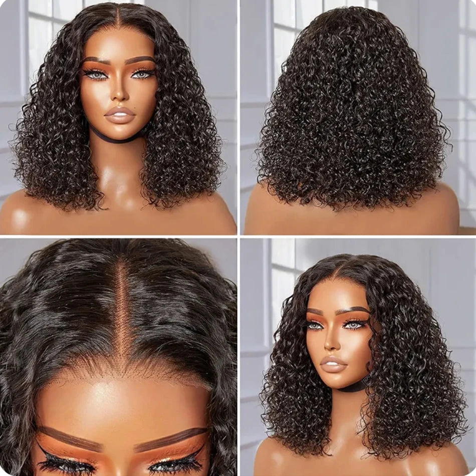 250 Density Glueless Kinky Curly Bob Wig Lace Frontal High Quality Wear And Go 100% Human Hair Wigs Pre Plucked 13X6 Deep Water