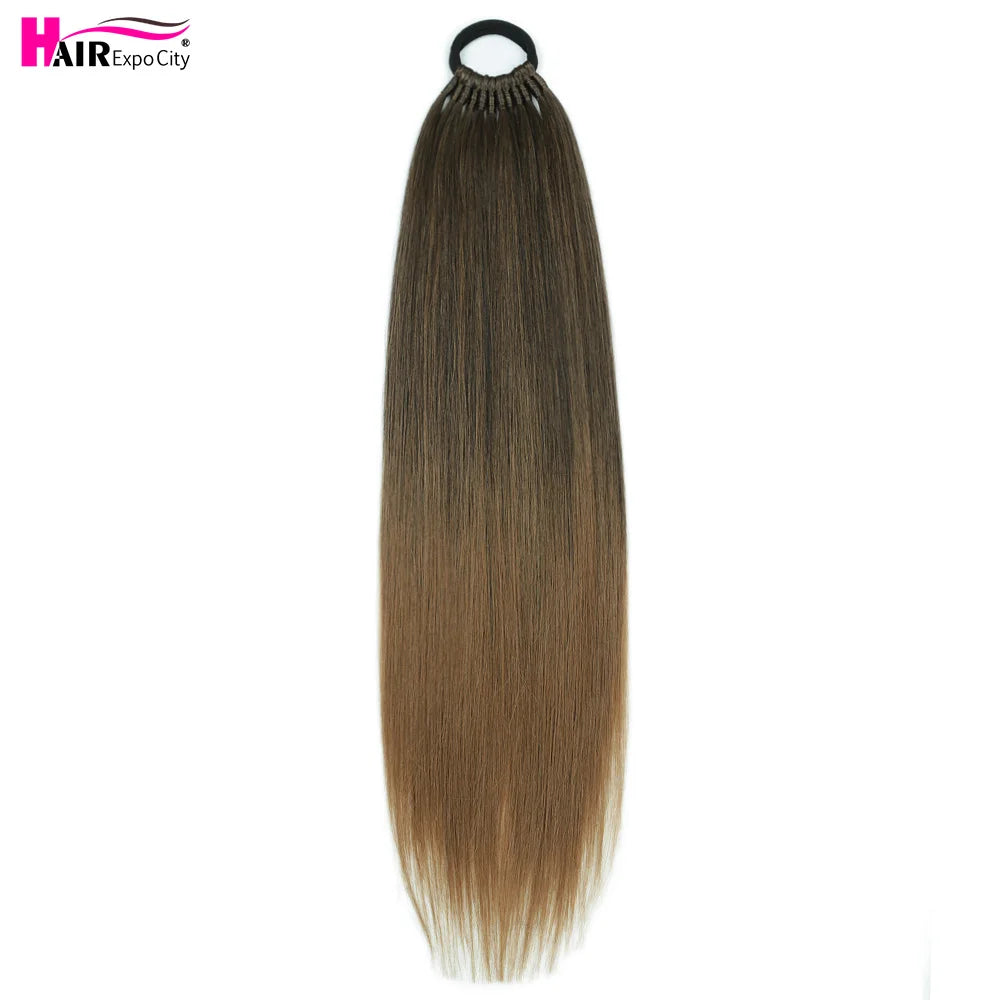 Straight Ponytail With Elastic Band 24"32" Synthetic Hair Ponytail Extensions 12Strands Women's Hairpieces False Tail For Women
