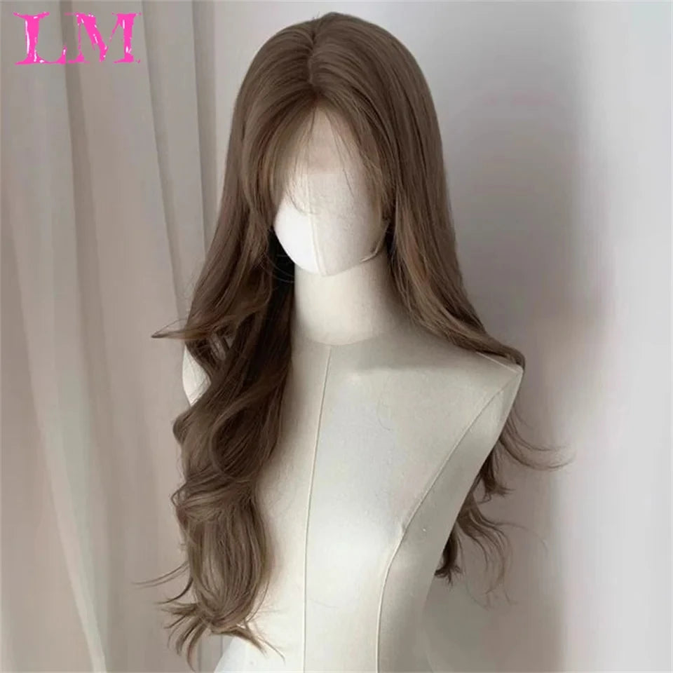 LM Golden Wig Synthetic Ombre Long Straight/Body Wave Middle Part Heat Resistant Natural Hair Wigs For Women Cosplay