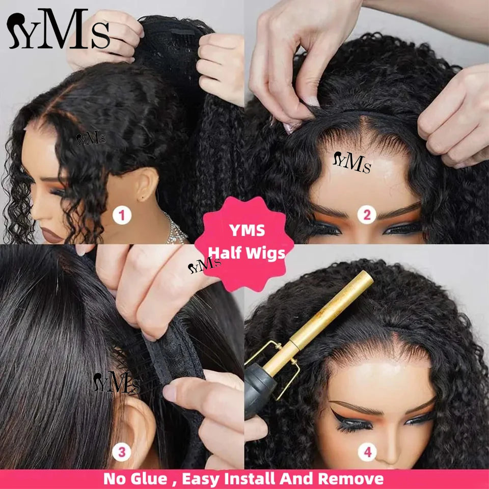 Body Wave Flip Over Human Hair Half Wigs YMS Body Wavy Lace Free Half Wig For Women Invisible Natural Wig For Quickly Install