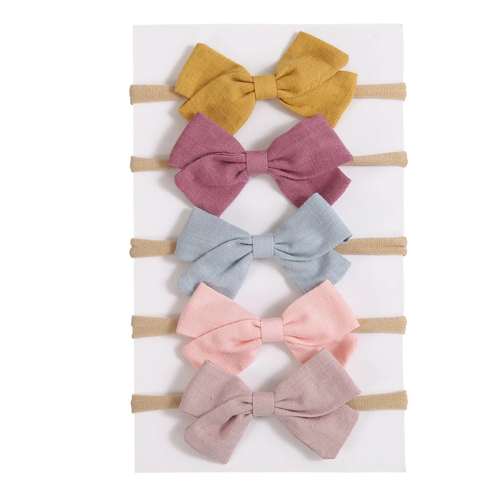 5Pcs/Lot Baby Headband for Baby Girls Soft Nylon Elastic Solid Color Hairband Print Hair Bow Kids Headwear Baby Hair Accessories