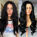 Long Wavy Black Natural Curly Synthetic Lace Front Wig Free Part Loose Body Wave 13X4 Frontal Wigs for Women Daily Party Cosplay