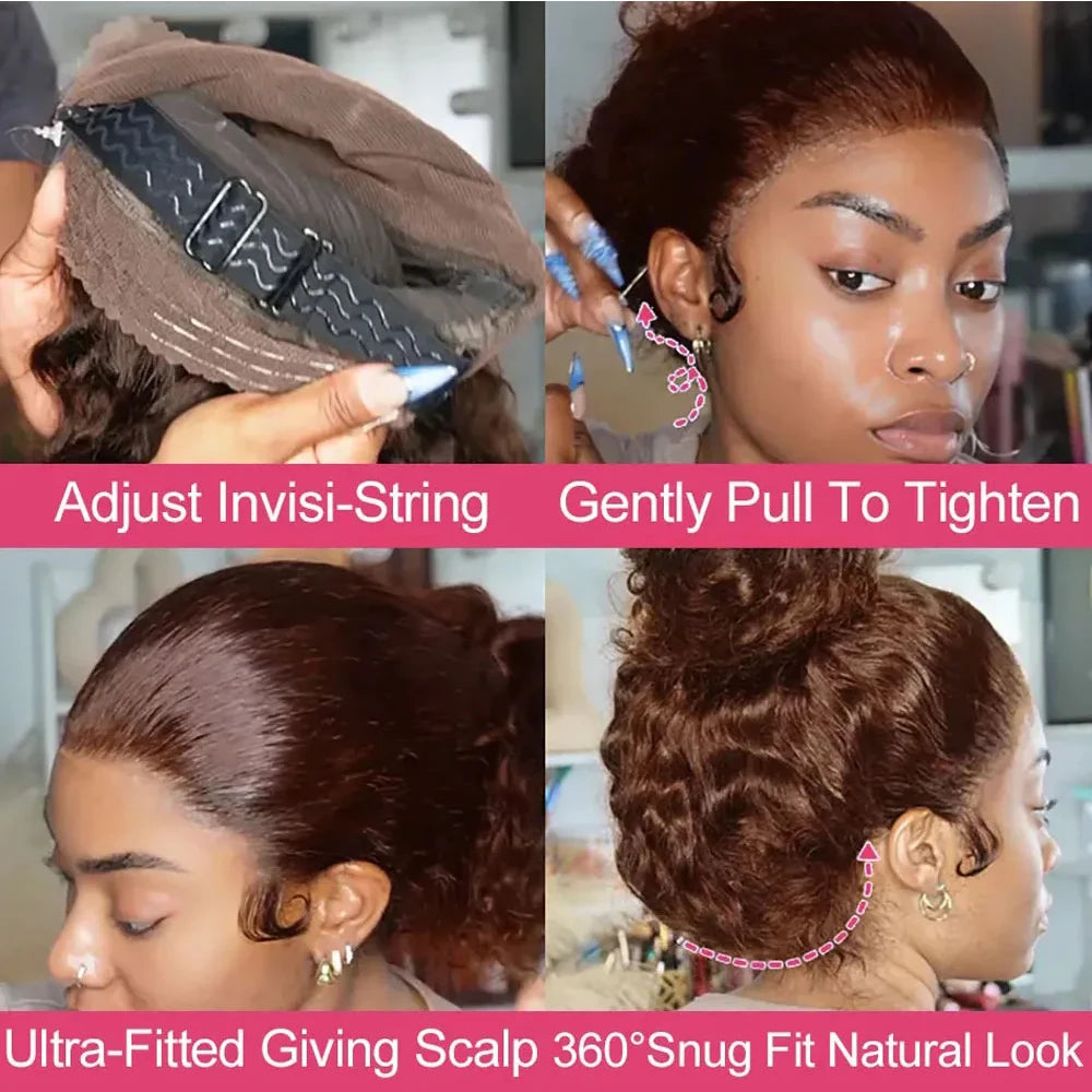 Water Wave 30 32 36Inch Invisible Strap 360 Full Lace Front Wig Chocolate Brown Deep Wave Frontal Wig Glueless Wig Human Hair