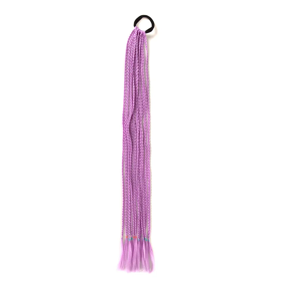 24inch Rubber Band Crochet Mixed Box Braids Plaited Ponytail Synthetic Gradient Dirty Braided Ponytail Hair Extensions for Kids