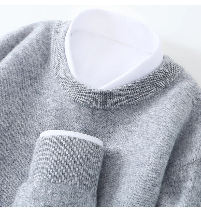 Autumn/Winter Men's 100% Pure Cashmere Pullover Business Casual Solid Knitted Sweater Loose Round Neck Tops Thick Warm Jumper