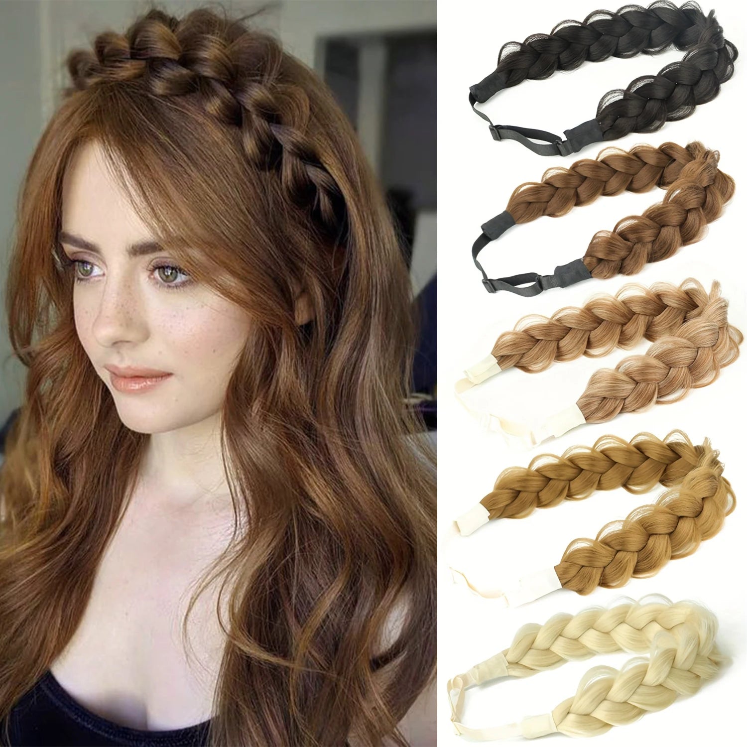 Synthetic Hair Braided Headband with Elastic Band Style for Women Girls Blonde Brown Braided Headwear Hair Scrunchy Headband