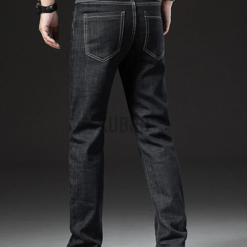 Winter Lamb Fluff Denim Straight Pants Men Thicken Big Size 40 Jeans High Waist Stretch Jeansy Fleece Lined Warm Slim