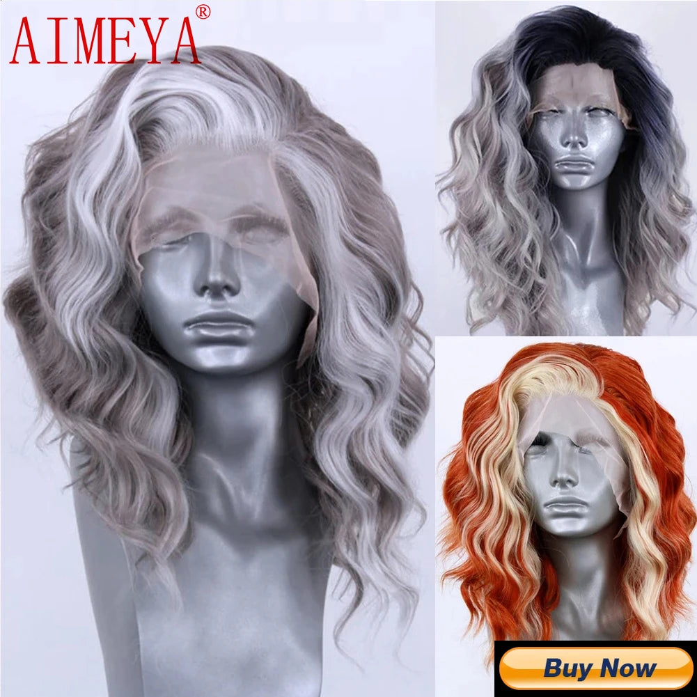 AIMEYA Water Wave Synthetic Lace Wig Natural Looking Lace Front Wigs for Women Free Part Cosplay Party Wig Heat Resistant Wigs