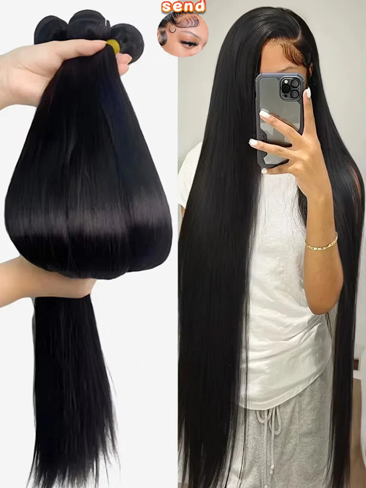 16A Real Bone Straight Human Hair Bundles Deal 30 40Inch Brazilian Raw Hair Extensions 3 4 Pcs Human Hair Bundles  Natural Black