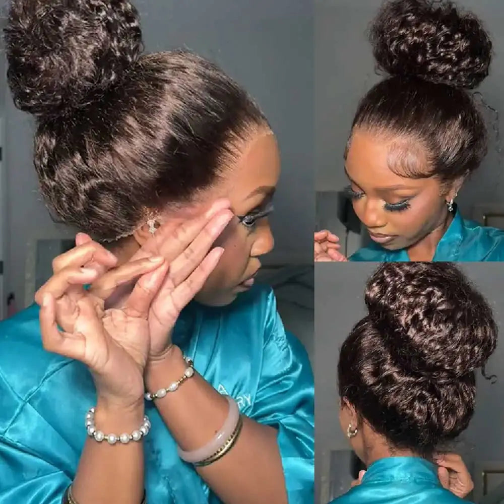 Water Wave 30 32 36Inch Invisible Strap 360 Full Lace Front Wig Chocolate Brown Deep Wave Frontal Wig Glueless Wig Human Hair