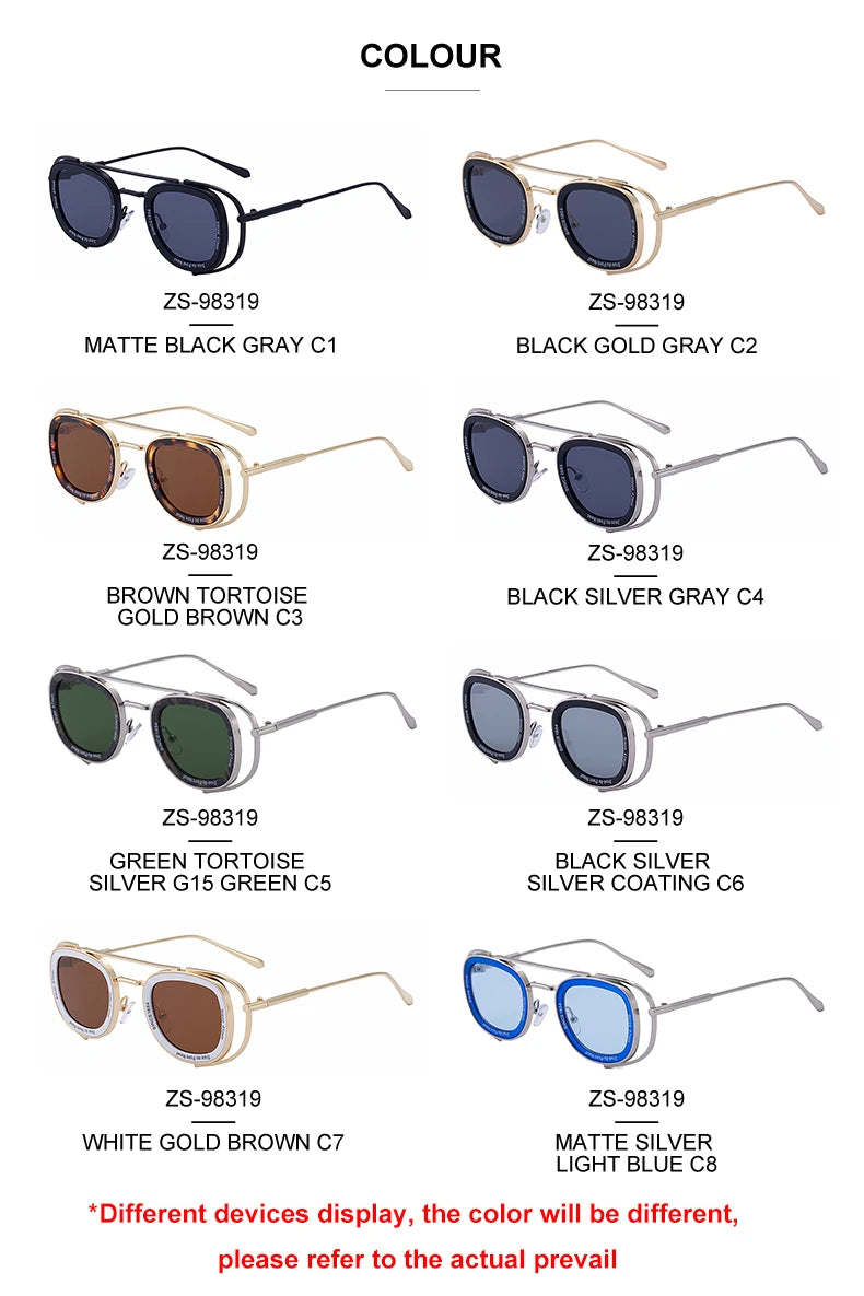 Steampunk Square Pilot Sunglasses Men 2025 Luxury Brand Retro Metal Frame Sun Glasses For Male Double Beam Eyewear UV400 Shades