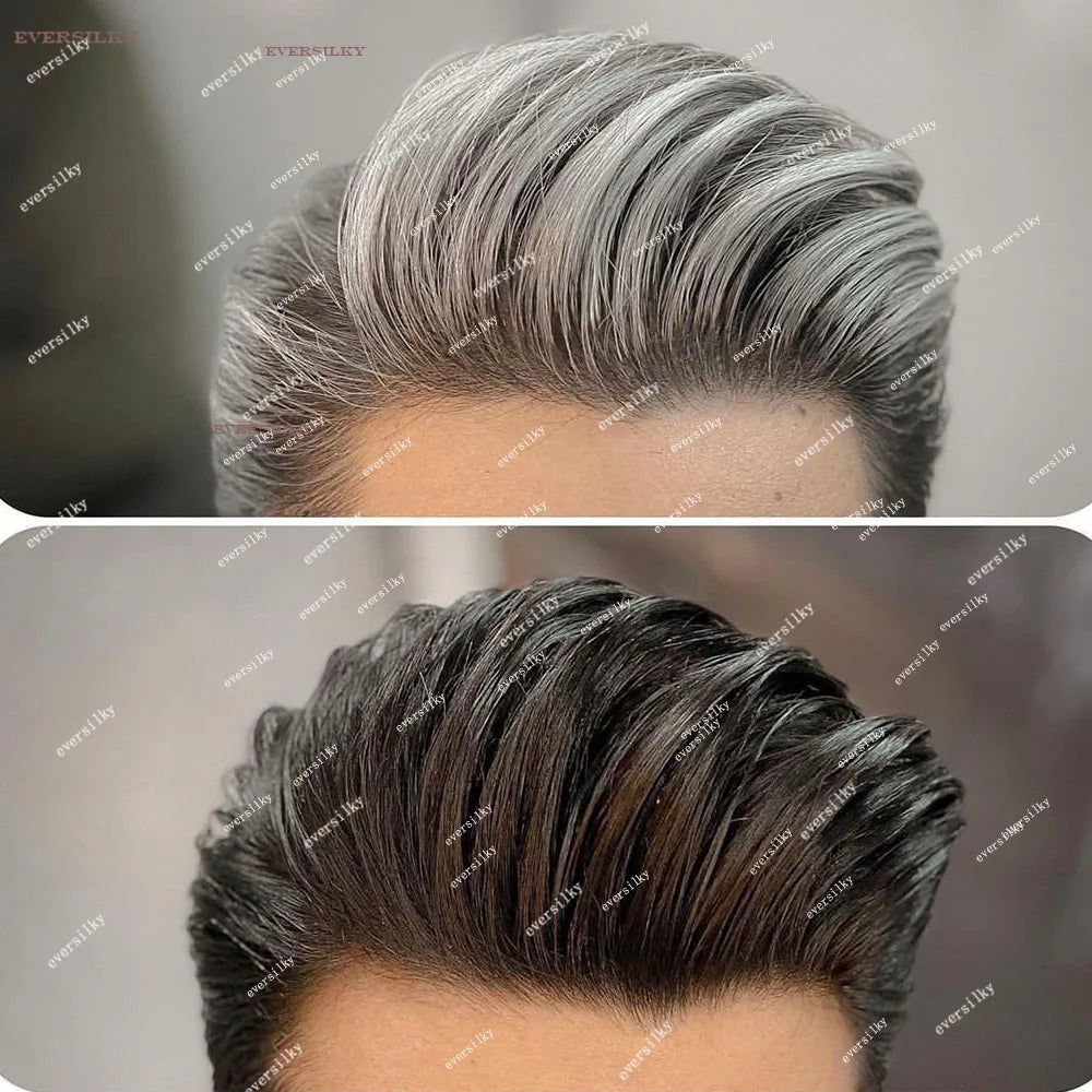 Natural Frontline Dark Brown#2 Black Blonde Super Durable Thin HD Skin PU 1B50 1B80 Grey Men's Toupee 100% Human Hair Wig System
