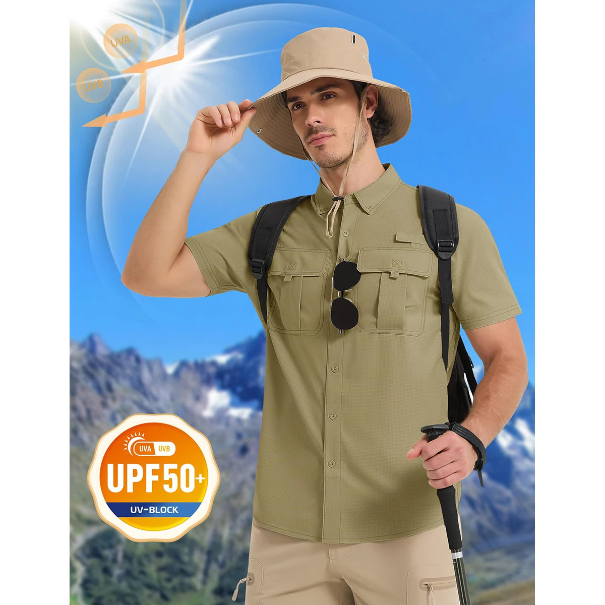 TACVASEN Men‘s Short Sleeve Sun Protection Shirt UPF 50+ Lightweight Quick Dry Fishing Hiking UV Shirt with Pockets for Men